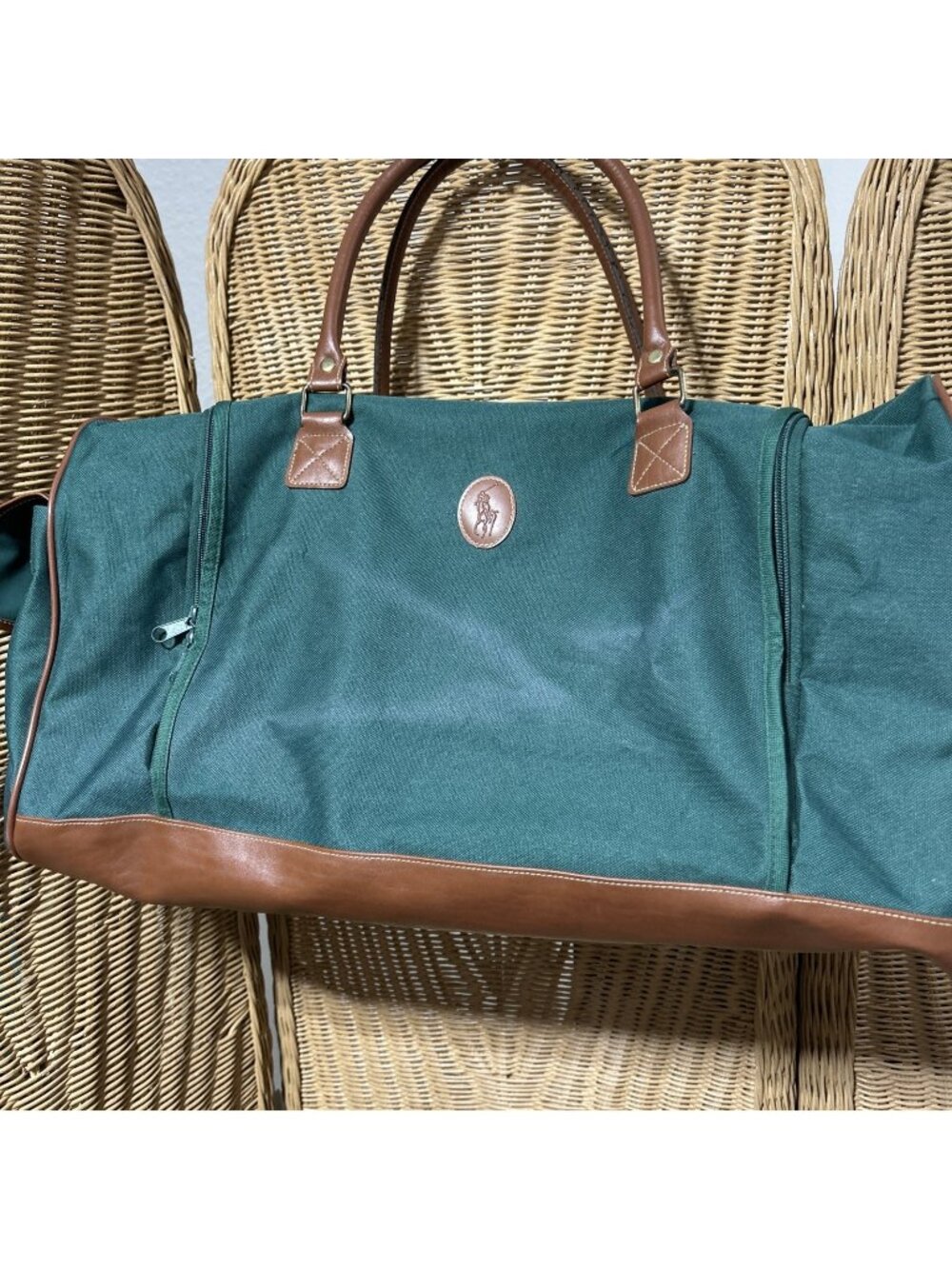 Vintage Polo Ralph Lauren Duffle Bag Mens Green Canvas Large Weekender 90s